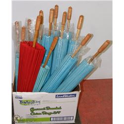 LARGE BOX OF ASSORTED ASIAN STYLE PAPER FANS.