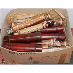 CASE OF ASIAN STYLE WOOD ORNAMENTS.