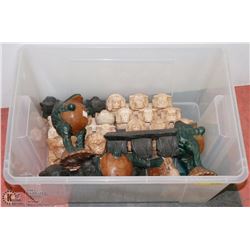 BOX OF ASSORTED WOOD DECORATIVE ANIMAL ORNAMENTS.