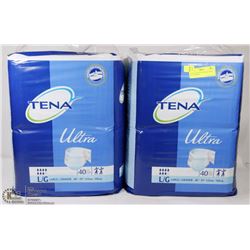 LOT OF 2 BAGS OF 40 TENA LARGE 48"-59" BRIEFS.
