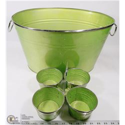 LARGE GREEN ICE BUCKET WITH MATCHING 4 POT