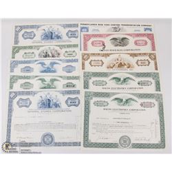 10 SHEETS VINTAGE STOCKS AND BONDS (1969)