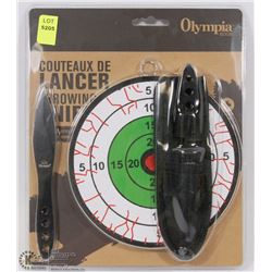 NEW OLYMPIA THROWING KNIVES W/ BOARD & SHEATH