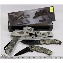 COMPACT HUNTING KNIFE SET INCL KNIFE, POCKET KNIFE