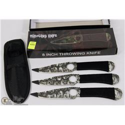 SET OF THREE 8" THROWING KNIVES.