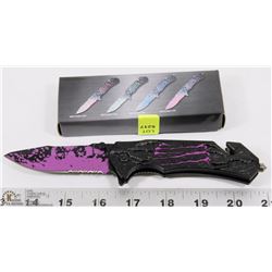 PURPLE & BLACK MONSTER STYLE TACTICAL KNIFE.