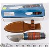 Image 1 : 7" PAKKA WOOD HANDLE HUNTING KNIFE WITH LEATHER