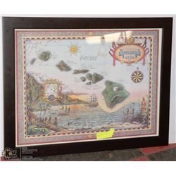 FRAMED MAP OF HAWAIIAN ISLANDS
