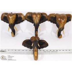 LOT OF FOUR 8.5" MINI WOOD ELEPHANT HEADS