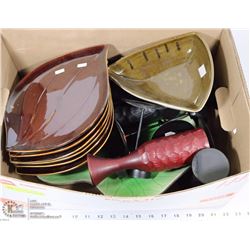 BOX OF NEW CERAMIC DISHES AND ORNAMENTS