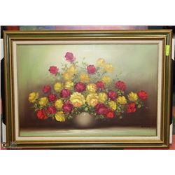 FRAMED FLOWER PAINTING SIGNED BY YIP PO VANG 31X42