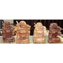 GROUP OF 4 WOOD CARVED BUDDHAS