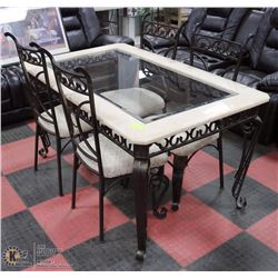 MARBLE AND GLASS METAL BASE TABLE WITH 4 CHAIRS
