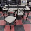 Image 3 : MARBLE AND GLASS METAL BASE TABLE WITH 4 CHAIRS