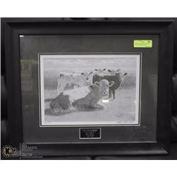 LTD ED. OWEN GARRETT PENCIL SKETCH OF COWS W/ COA