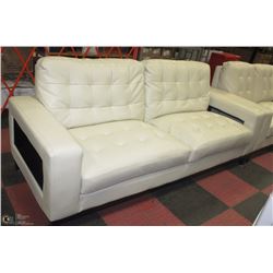 OFF WHITE DESIGNER LEATHERETTE SOFA & LOVE SEAT
