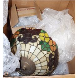 2 LARGE STAIN GLASS STYLE HANGING LIGHTS W/ BULBS.