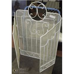 CREAM WROUGHT IRON FIREPLACE SCREEN.
