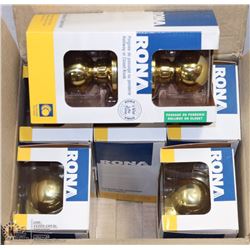 CASE OF 6 RONA BRASS TONE HALLWAY OR CLOSET KNOBS