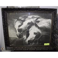 VINTAGE WILD HORSES FRAMED PRINT 24 X 20