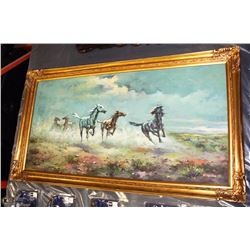 "WILD HORSES" OIL ON CANVAS BY K.YOUNG 53 X 29