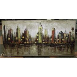 LARGE CITY SCAPE OIL PAINTING 55” X 28”