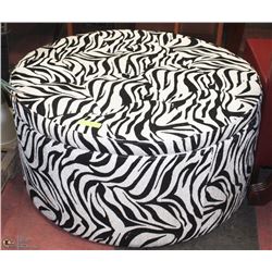 ROUND DESIGNER ZEBRA PRINT FABRIC OTTOMAN.