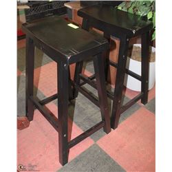 2 DARK WOOD 32"H BAR STOOLS.
