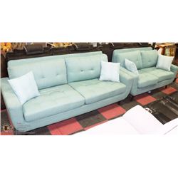 TEAL FABRIC SOFA AND LOVE SEAT WITH ACCENT