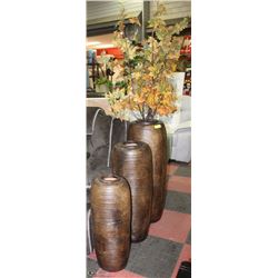 LOT OF 3 SHOWHOME FLOOR VASES WITH FALL SILK