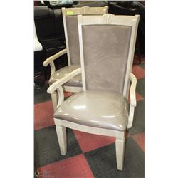 PAIR OF WOOD & MICROFIBER SHOWHOME DINING CHAIRS.