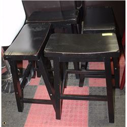 4 DARK WOOD 28"H BAR STOOLS.