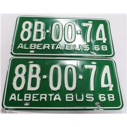 SET OF 2 ALBERTA 1968 LICENSE PLATES.