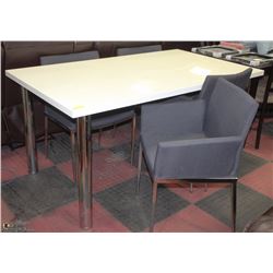 WHITE SHOWHOME DINING TABLE WITH 4 GREY FABRIC