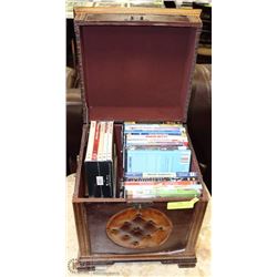 WOODEN DECORATIVE BOX FULL WITH ASSORTED DVD'S