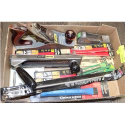 BOX OF DRILL BITS AND HAND PLANERS