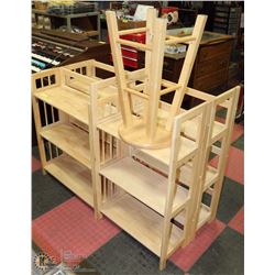 GROUP OF 4 MAPLE COLLAPSIBLE SHELVES WITH STOOL