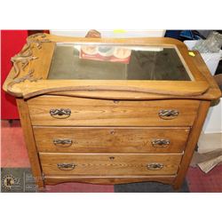 VINTAGE OAK 3 DRAWER DRESSER WITH MIRROR-STAND