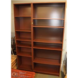 2 WOOD SHELVES 31"X11"X79"H AND 19"X11"X79"H