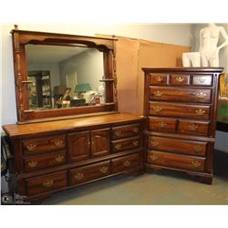 PAIR OF MATCHING WOOD DRESSERS ONE WITH MIRROR