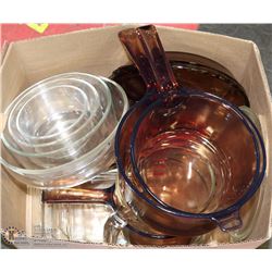 ESTATE BOX WITH PYREX AND GLASS BOWLS AND