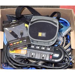 BOX OF CORDS, CABLES, CD PLAYER AND MORE