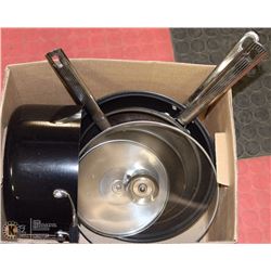 BOX OF POTS AND PANS