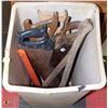 Image 1 : LARGE TOTE WITH ASSORTED ESTATE AXES, AND MORE