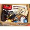 Image 1 : #6) BOX OF ESTATE OIL LAMPS, WOOD CARVINGS ETC