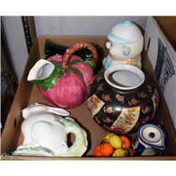 LARGE FLAT WITH DECORATIVE BUNNY WATERING JUG,