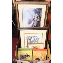 BOX OF ESTATE COLLECTIBLES INCL 2 BOOKS 1950'S AND
