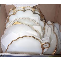 2) BOX W/ MID 1940'S MILK GLASS DISHES INCL EGG