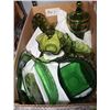Image 1 : 1) BOX W/ EMERALD GREEN GLASS DISHES INCL CANDY