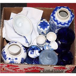 3) BOX W/ COBALT BLUE & WHITE DISHES INCL DESSERT